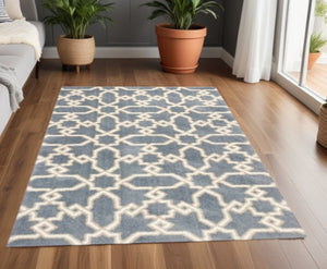 Homeroots 3' X 5' Slate Blue Geometric Machine Woven Microfiber Indoor Area Rug  Microfiber 354084