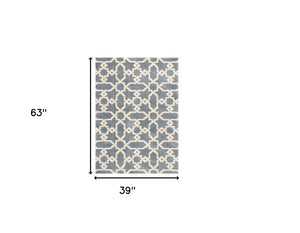 Homeroots 3' X 5' Slate Blue Geometric Machine Woven Microfiber Indoor Area Rug  Microfiber 354084