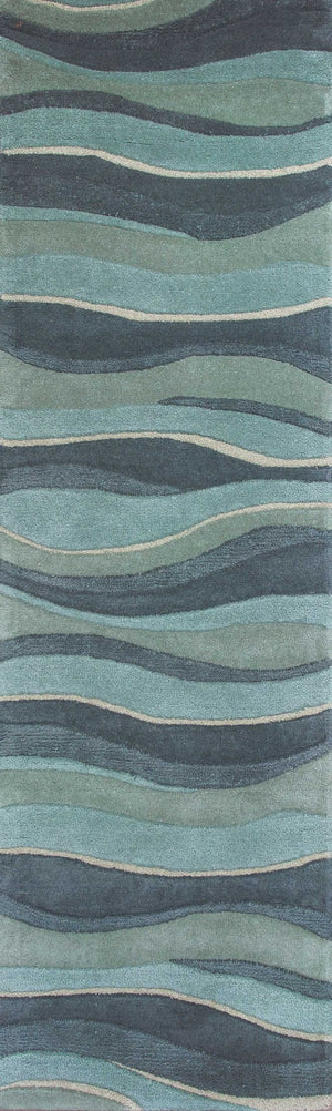 HomeRoots 3'' Hand-Tufted Wool Area Rug in Blue Gray & Ivory - Modern Abstract Design for Any Space 8' Runner 354085