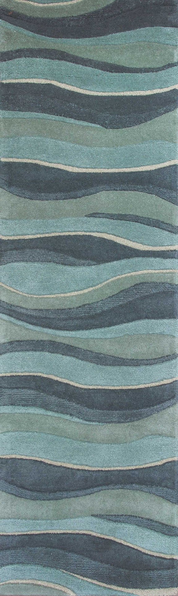 HomeRoots 3'' Hand-Tufted Wool Area Rug in Blue Gray & Ivory - Modern Abstract Design for Any Space 8' Runner 354085