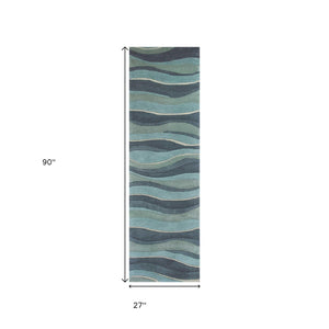 HomeRoots 3'' Hand-Tufted Wool Area Rug in Blue Gray & Ivory - Modern Abstract Design for Any Space 8' Runner 354085