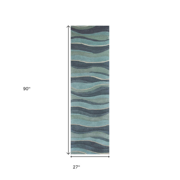 HomeRoots 3'' Hand-Tufted Wool Area Rug in Blue Gray & Ivory - Modern Abstract Design for Any Space 8' Runner 354085