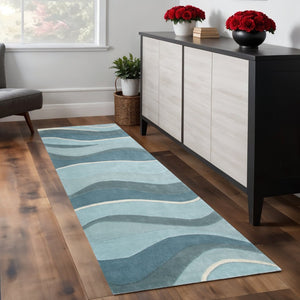HomeRoots 3'' Hand-Tufted Wool Area Rug in Blue Gray & Ivory - Modern Abstract Design for Any Space 8' Runner 354085