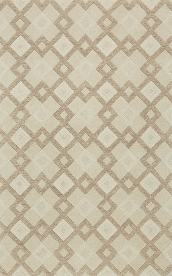HomeRoots 3'' Ivory and Brown Geometric Wool Area Rug – Handcrafted Plush Comfort for Modern Home Décor 7' Runner 354086