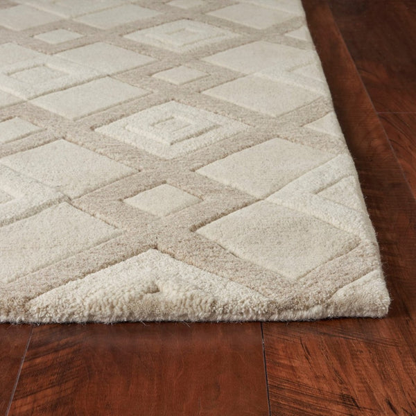 HomeRoots 3'' Ivory and Brown Geometric Wool Area Rug – Handcrafted Plush Comfort for Modern Home Décor 7' Runner 354086