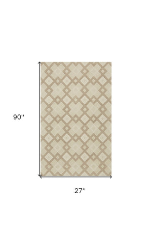 HomeRoots 3'' Ivory and Brown Geometric Wool Area Rug – Handcrafted Plush Comfort for Modern Home Décor 7' Runner 354086