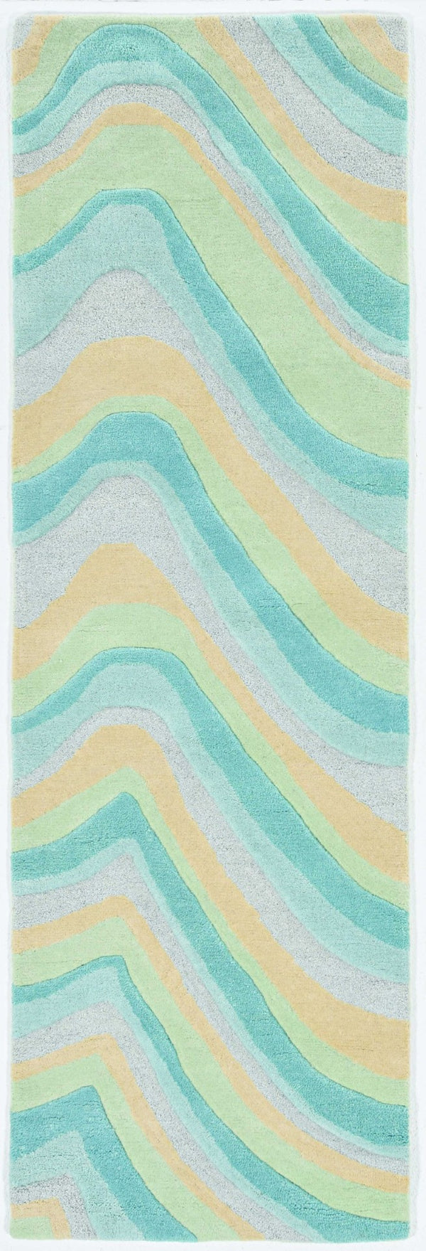 HomeRoots 3' Abstract Hand-Tufted Wool Area Rug in Blue, Beige, and Green - Cozy Modern Decor for Small Spaces 8' Runner 354087