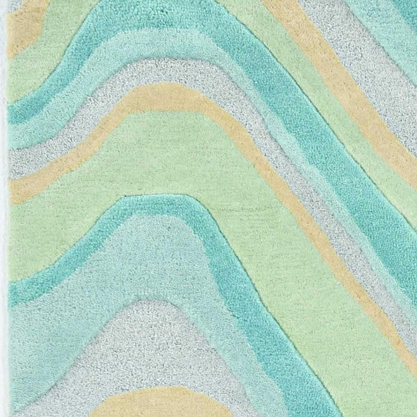 HomeRoots 3' Abstract Hand-Tufted Wool Area Rug in Blue, Beige, and Green - Cozy Modern Decor for Small Spaces 8' Runner 354087