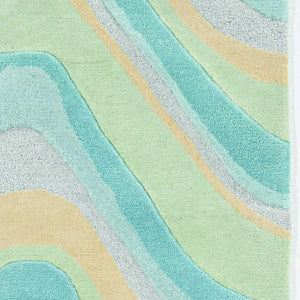 HomeRoots 3' Abstract Hand-Tufted Wool Area Rug in Blue, Beige, and Green - Cozy Modern Decor for Small Spaces 8' Runner 354087