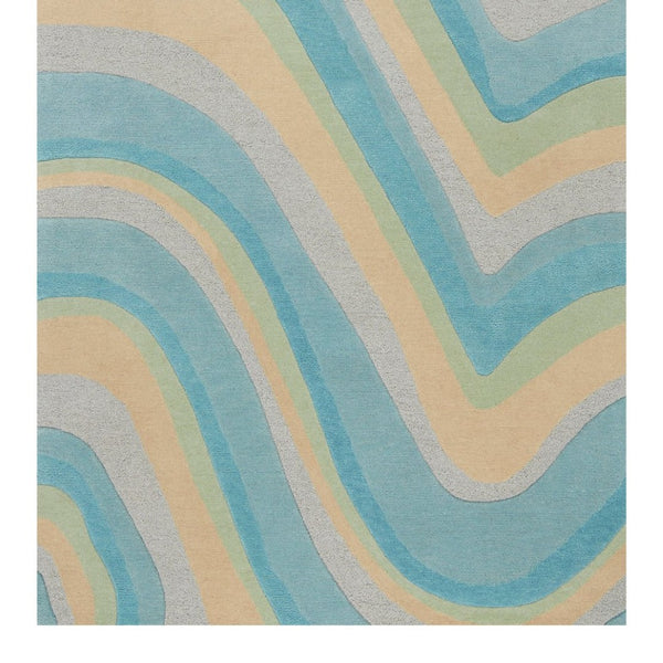 HomeRoots 3' Abstract Hand-Tufted Wool Area Rug in Blue, Beige, and Green - Cozy Modern Decor for Small Spaces 8' Runner 354087