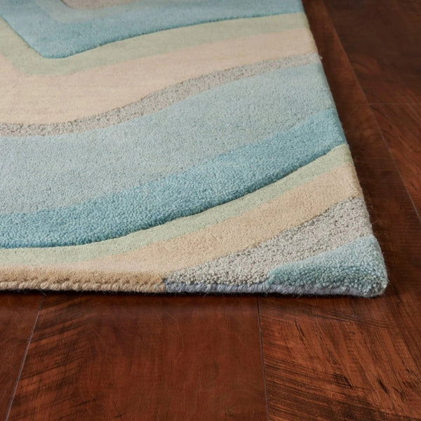 HomeRoots 3' Abstract Hand-Tufted Wool Area Rug in Blue, Beige, and Green - Cozy Modern Decor for Small Spaces 8' Runner 354087