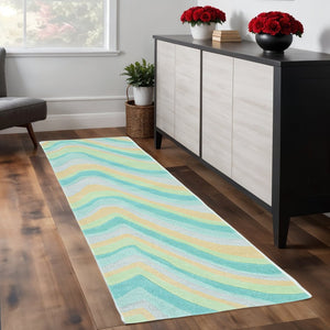 HomeRoots 3' Abstract Hand-Tufted Wool Area Rug in Blue, Beige, and Green - Cozy Modern Decor for Small Spaces 8' Runner 354087