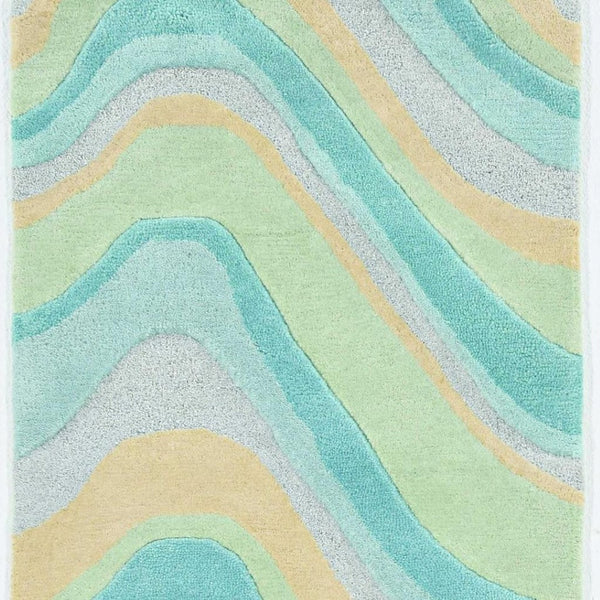 HomeRoots 3' Abstract Hand-Tufted Wool Area Rug in Blue, Beige, and Green - Cozy Modern Decor for Small Spaces 8' Runner 354087
