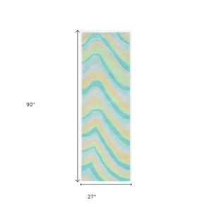 HomeRoots 3' Abstract Hand-Tufted Wool Area Rug in Blue, Beige, and Green - Cozy Modern Decor for Small Spaces 8' Runner 354087