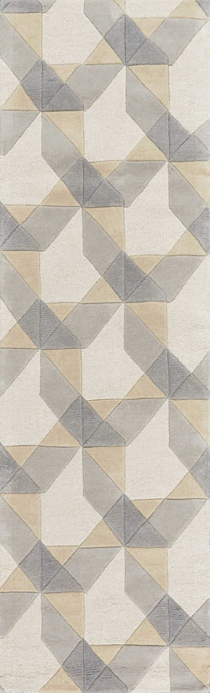 HomeRoots 3'' Ivory Gray and Cream Wool Geometric Area Rug - Soft, Modern Elegance for Any Space 7' Runner 354088