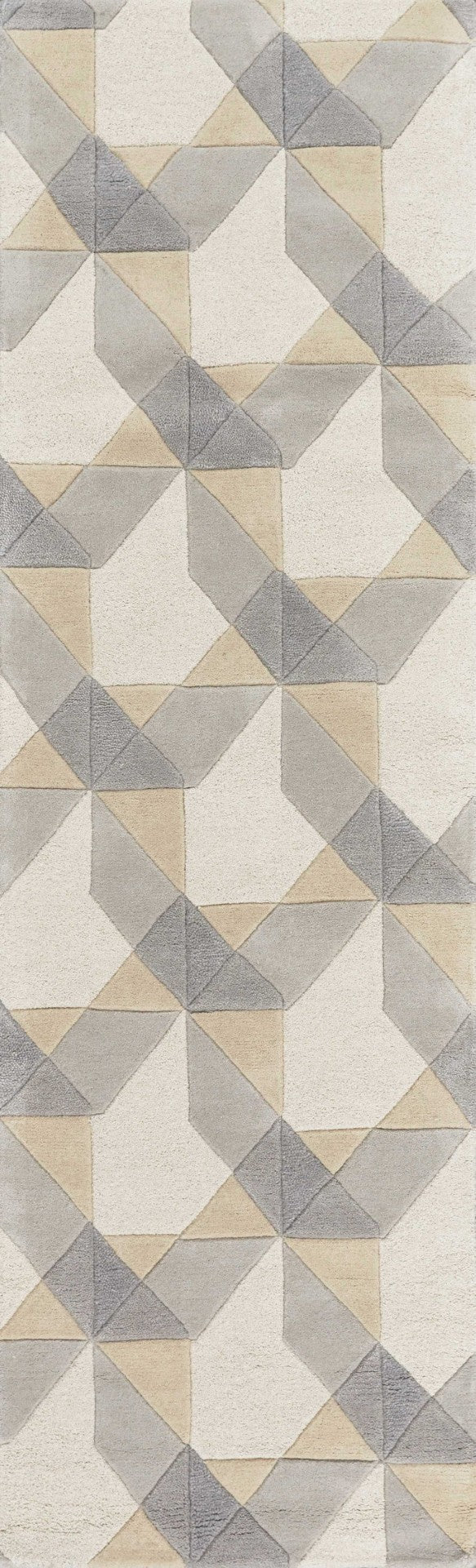 HomeRoots 3'' Ivory Gray and Cream Wool Geometric Area Rug - Soft, Modern Elegance for Any Space 7' Runner 354088