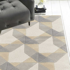 HomeRoots 3'' Ivory Gray and Cream Wool Geometric Area Rug - Soft, Modern Elegance for Any Space 7' Runner 354088