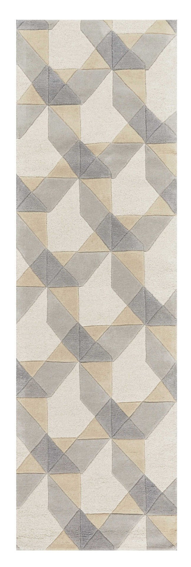 HomeRoots 3'' Ivory Gray and Cream Wool Geometric Area Rug - Soft, Modern Elegance for Any Space 7' Runner 354088