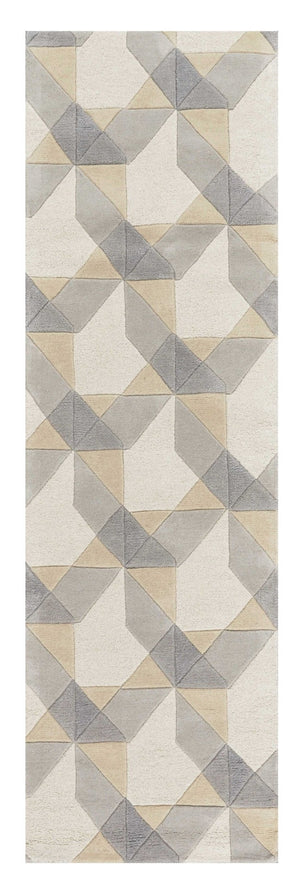 HomeRoots 3'' Ivory Gray and Cream Wool Geometric Area Rug - Soft, Modern Elegance for Any Space 7' Runner 354088