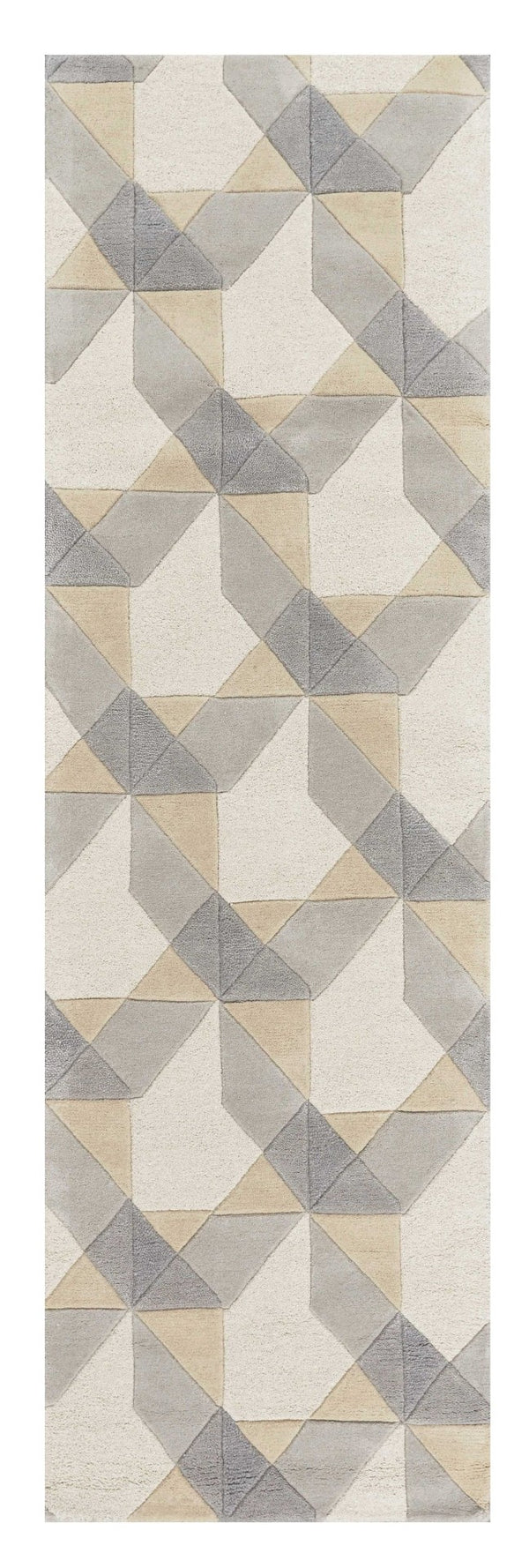 HomeRoots 3'' Ivory Gray and Cream Wool Geometric Area Rug - Soft, Modern Elegance for Any Space 7' Runner 354088