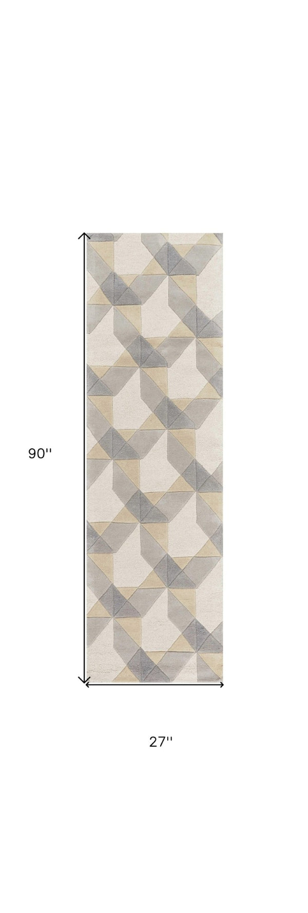 HomeRoots 3'' Ivory Gray and Cream Wool Geometric Area Rug - Soft, Modern Elegance for Any Space 7' Runner 354088