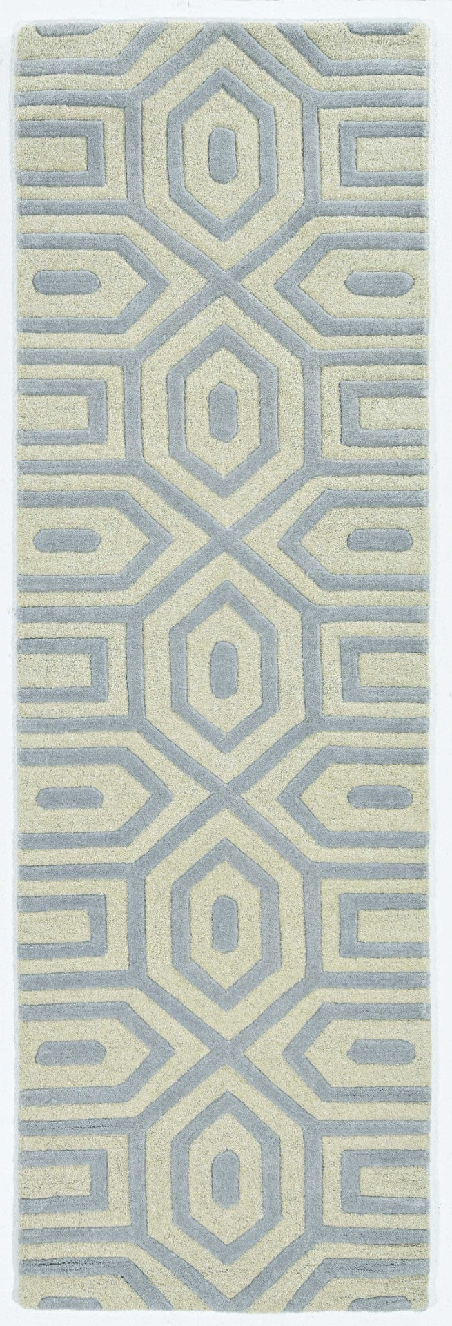 HomeRoots 8' Grey Hand-Tufted Geometric Indoor Runner Rug - Modern Artistry in Multi-Textured Wool for Hallways 8" Runner 354089