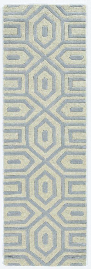 HomeRoots 8' Grey Hand-Tufted Geometric Indoor Runner Rug - Modern Artistry in Multi-Textured Wool for Hallways 8" Runner 354089