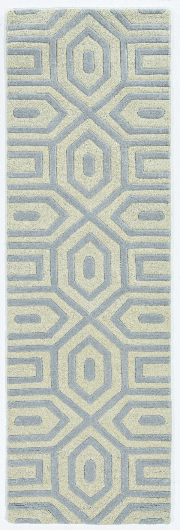 HomeRoots 8' Grey Hand-Tufted Geometric Indoor Runner Rug - Modern Artistry in Multi-Textured Wool for Hallways 8" Runner 354089