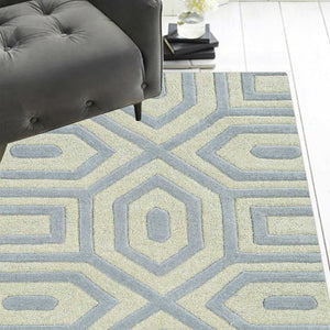 HomeRoots 8' Grey Hand-Tufted Geometric Indoor Runner Rug - Modern Artistry in Multi-Textured Wool for Hallways 8" Runner 354089