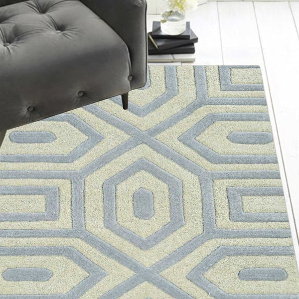 HomeRoots 8' Grey Hand-Tufted Geometric Indoor Runner Rug - Modern Artistry in Multi-Textured Wool for Hallways 8" Runner 354089
