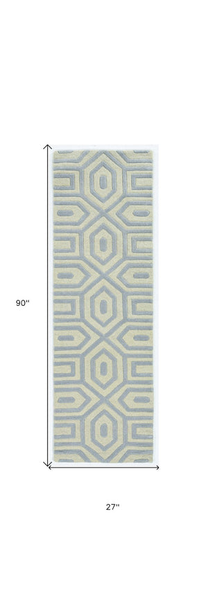 HomeRoots 8' Grey Hand-Tufted Geometric Indoor Runner Rug - Modern Artistry in Multi-Textured Wool for Hallways 8" Runner 354089