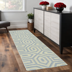 HomeRoots 8' Grey Hand-Tufted Geometric Indoor Runner Rug - Modern Artistry in Multi-Textured Wool for Hallways 8" Runner 354089