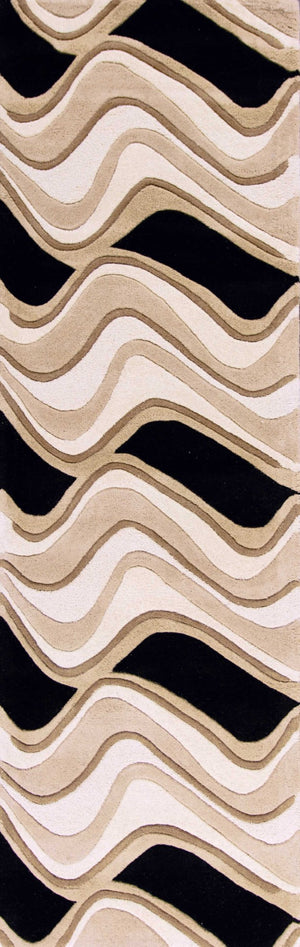 HomeRoots 8' Hand-Tufted Beige and Black Wool Abstract Area Rug - Elevate Your Space with Modern Comfort 7' Runner 354091