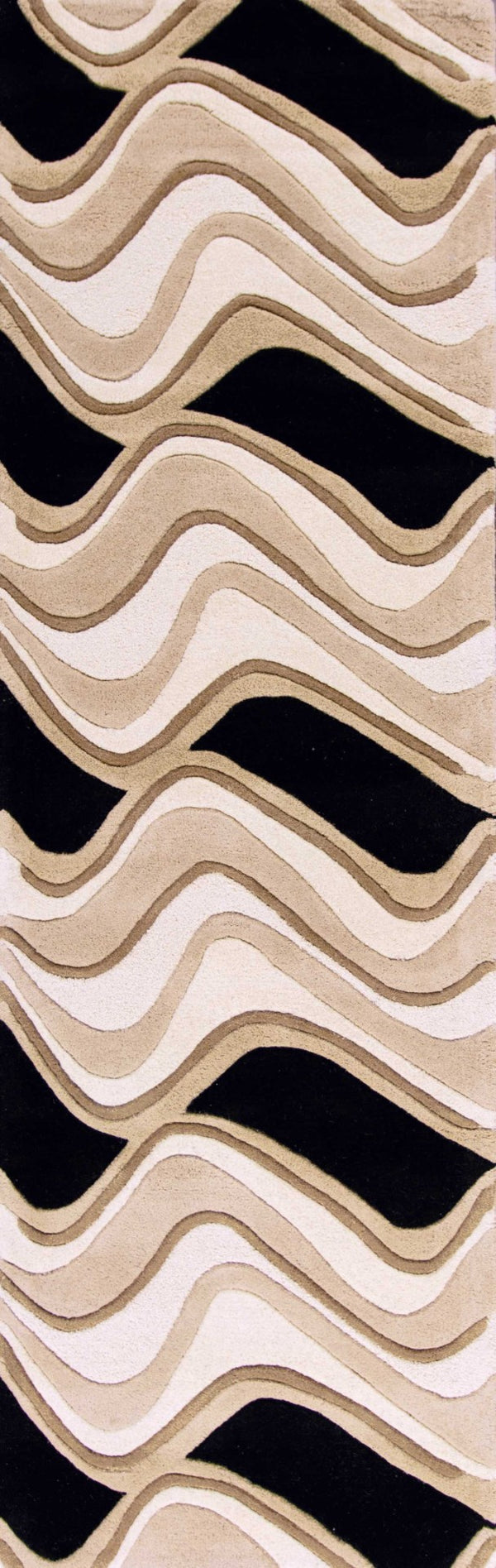 HomeRoots 8' Hand-Tufted Beige and Black Wool Abstract Area Rug - Elevate Your Space with Modern Comfort 7' Runner 354091