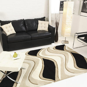 HomeRoots 8' Hand-Tufted Beige and Black Wool Abstract Area Rug - Elevate Your Space with Modern Comfort 7' Runner 354091