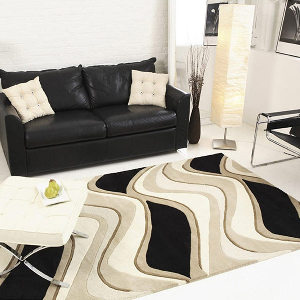 HomeRoots 8' Hand-Tufted Beige and Black Wool Abstract Area Rug - Elevate Your Space with Modern Comfort 7' Runner 354091