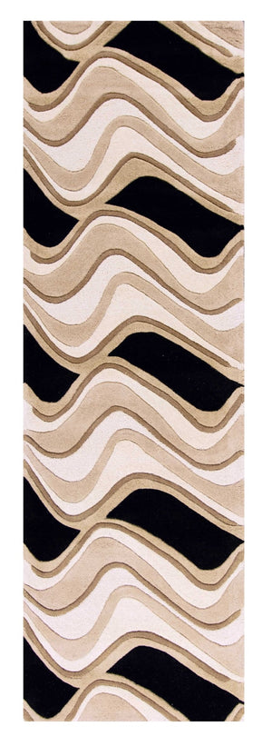 HomeRoots 8' Hand-Tufted Beige and Black Wool Abstract Area Rug - Elevate Your Space with Modern Comfort 7' Runner 354091