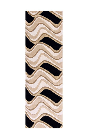 HomeRoots 8' Hand-Tufted Beige and Black Wool Abstract Area Rug - Elevate Your Space with Modern Comfort 7' Runner 354091
