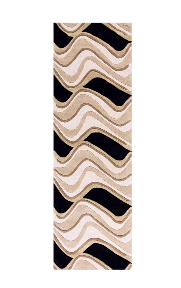 HomeRoots 8' Hand-Tufted Beige and Black Wool Abstract Area Rug - Elevate Your Space with Modern Comfort 7' Runner 354091