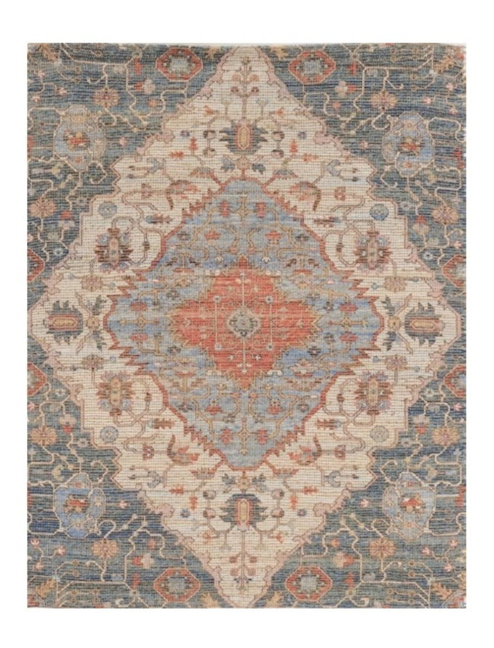 HomeRoots 8' Hand-Woven Blue Red Diamond Medallion Indoor Area Rug for Chic Modern Home Decor Style 8" x 10" 354093