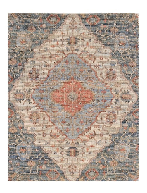 Homeroots 8' X 10' Blue Red Hand Woven Diamond Medallion Indoor Area Rug  Jute 354093