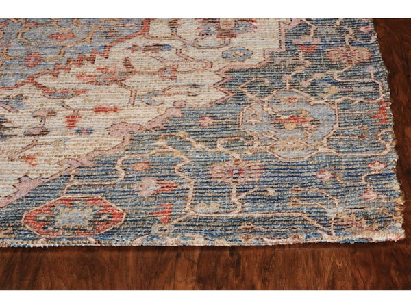 Homeroots 8' X 10' Blue Red Hand Woven Diamond Medallion Indoor Area Rug  Jute 354093