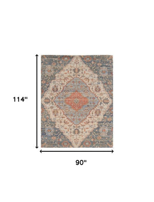 Homeroots 8' X 10' Blue Red Hand Woven Diamond Medallion Indoor Area Rug  Jute 354093