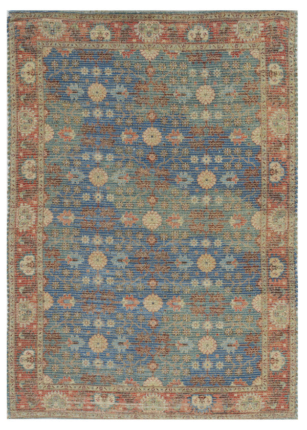 Homeroots 7' X 9' Blue And Red Floral Medallion Hand Woven Area Rug  Jute,Polyester 354094