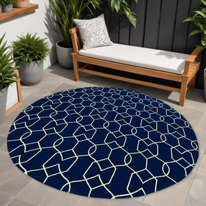 HomeRoots 7' Blue Moroccan Area Rug – Timeless Style for Indoor & Outdoor Spaces, Durable & Easy to Clean 7' Round Round 354095