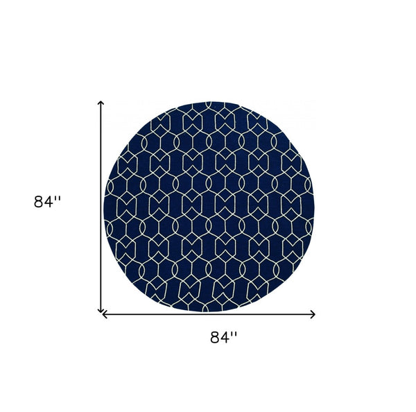 HomeRoots 7' Blue Moroccan Area Rug – Timeless Style for Indoor & Outdoor Spaces, Durable & Easy to Clean 7' Round Round 354095
