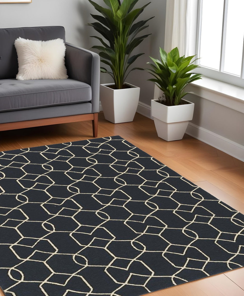 HomeRoots 7' Modern Hand Hooked Area Rug for Cozy Living Spaces - Durable, Textured, and Easy Maintenance Navy Blue 354096