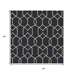 HomeRoots 7' Modern Hand Hooked Area Rug for Cozy Living Spaces - Durable, Textured, and Easy Maintenance Navy Blue 354096