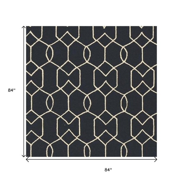HomeRoots 7' Modern Hand Hooked Area Rug for Cozy Living Spaces - Durable, Textured, and Easy Maintenance Navy Blue 354096