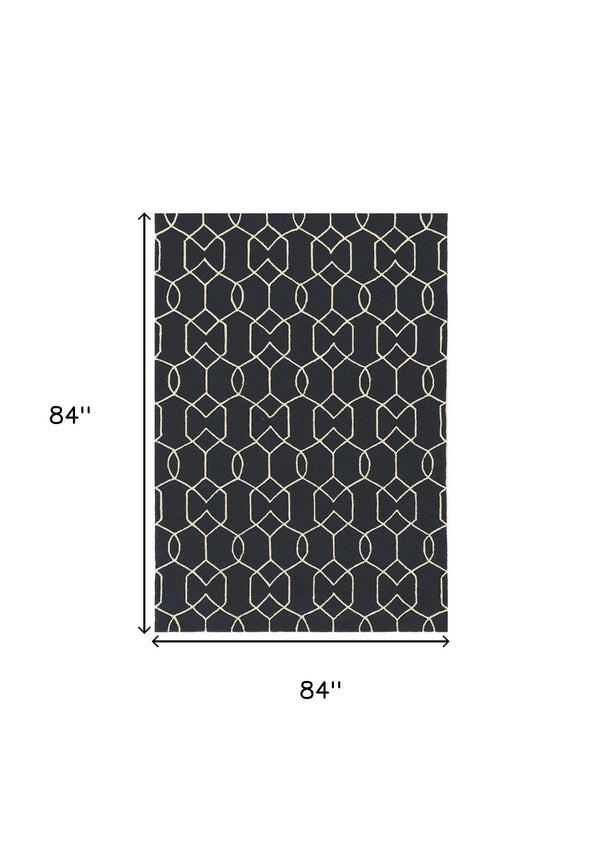 Homeroots 7' X 7' Navy Blue Hand Hooked Area Rug  Polypropylene 354096